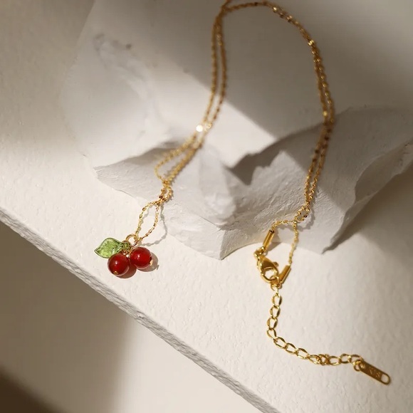 Jewelry - Stainless Steel 18k Gold Plated “Cherries” Pendant Necklace
